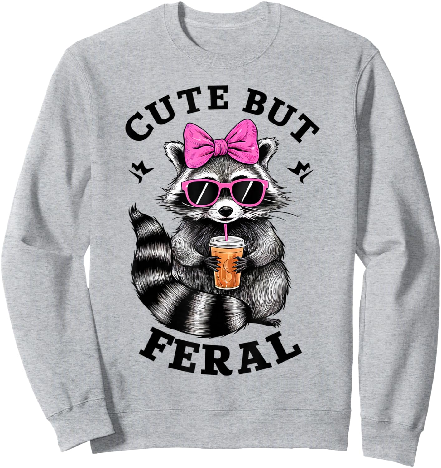 Cute But Feral Funny Colorful Racoon With Sunglasses Racoon , Small, White Sweatshirt - Sweatshirt | Ash