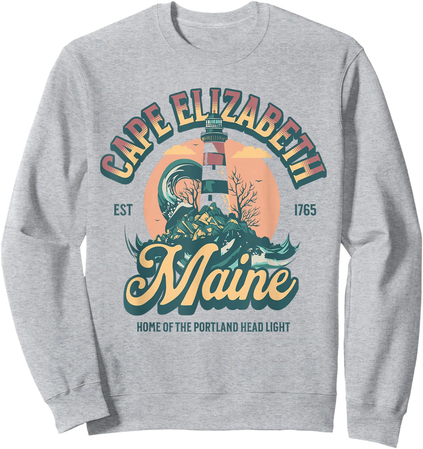 Cape Elizabeth Maine Est 1765 Lighthouse Sweatshirt - Sweatshirt | Ash