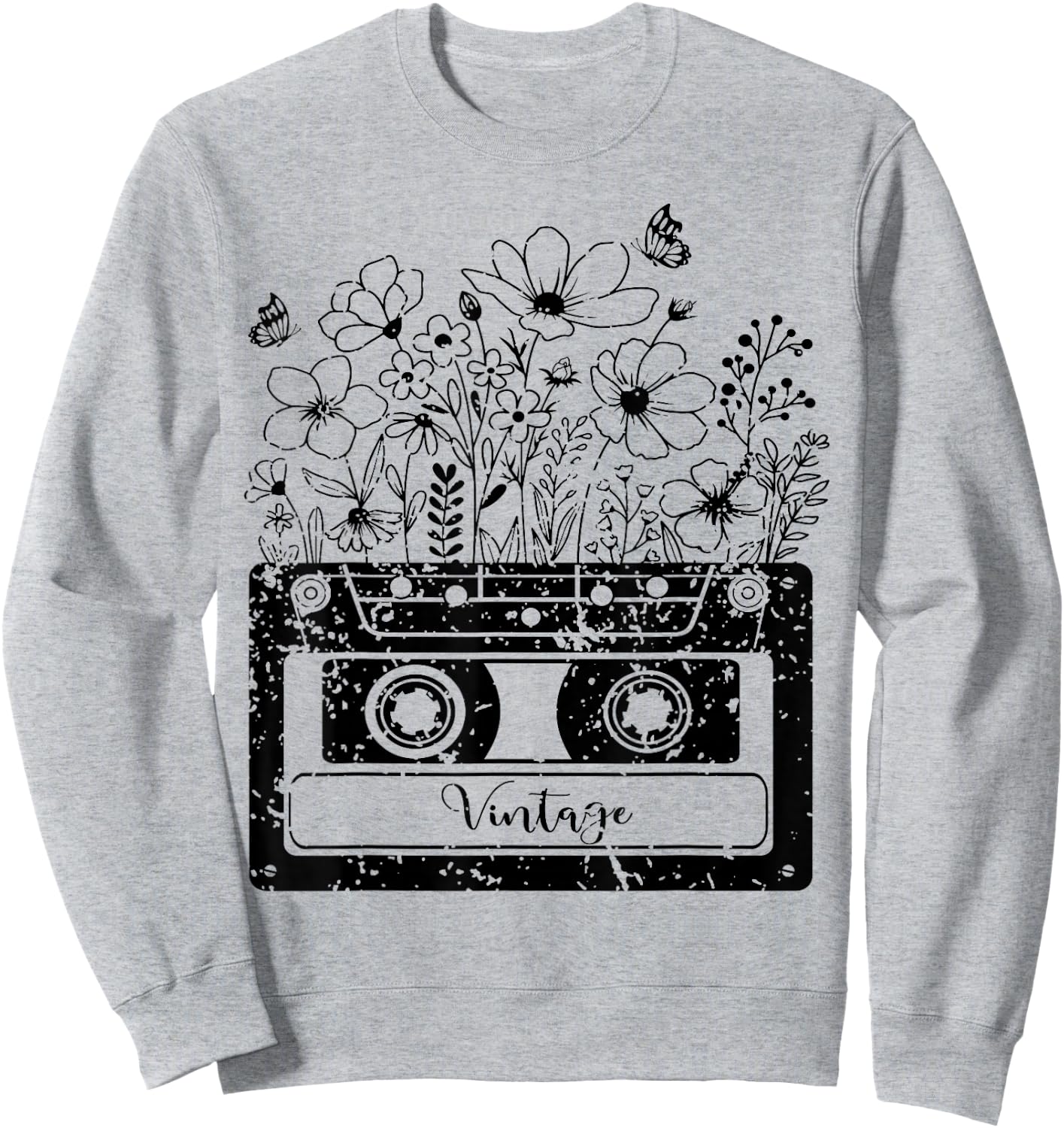Vintage Cassette Wildflower, Tapes Mixtapes 80s 90s Music Sweatshirt - Sweatshirt | Ash