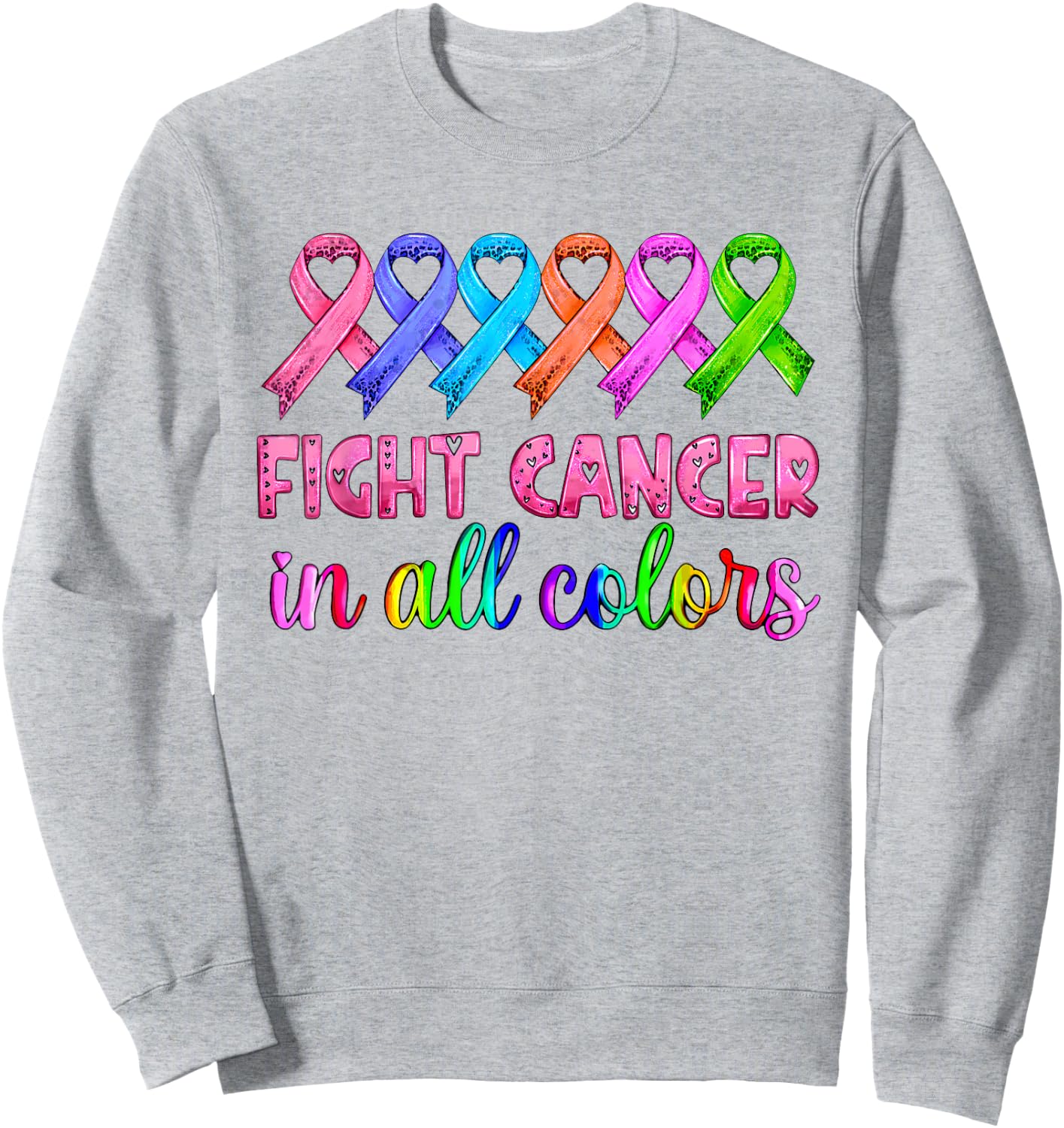 Fight Cancer In All Color Breast Cancer Awareness Sweatshirt - Sweatshirt | Ash