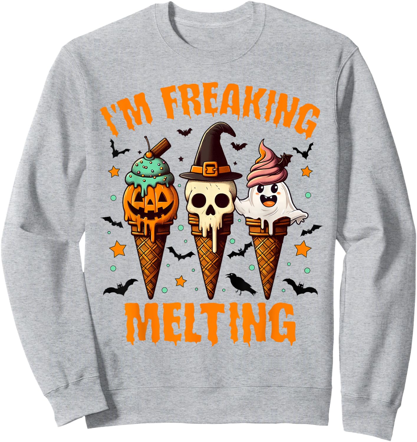 Halloween Vibes Spooky Mama Ice Cream I'm Freaking Melting Sweatshirt - Sweatshirt | Ash