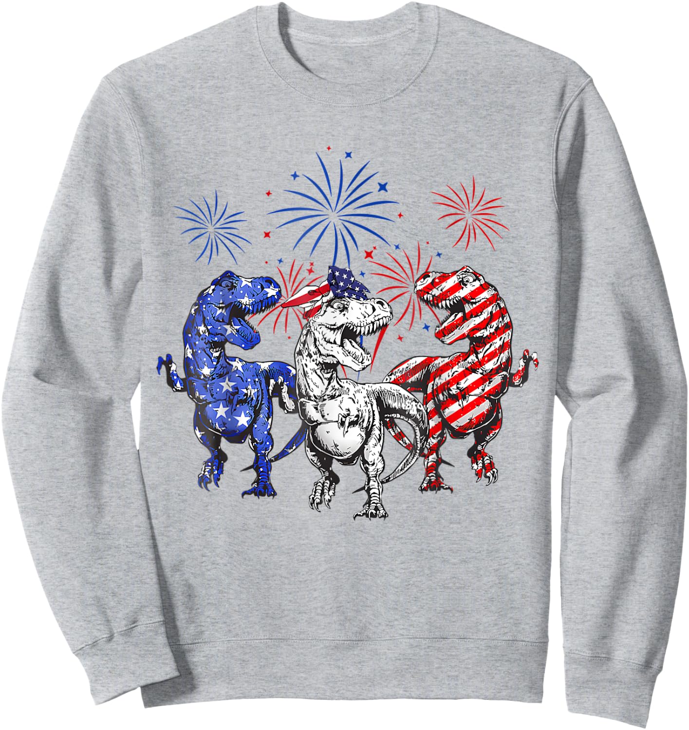 Red White Blue T Rex Dinosaur Firework 4th Of July Kids Men Sweatshirt - Sweatshirt | Ash