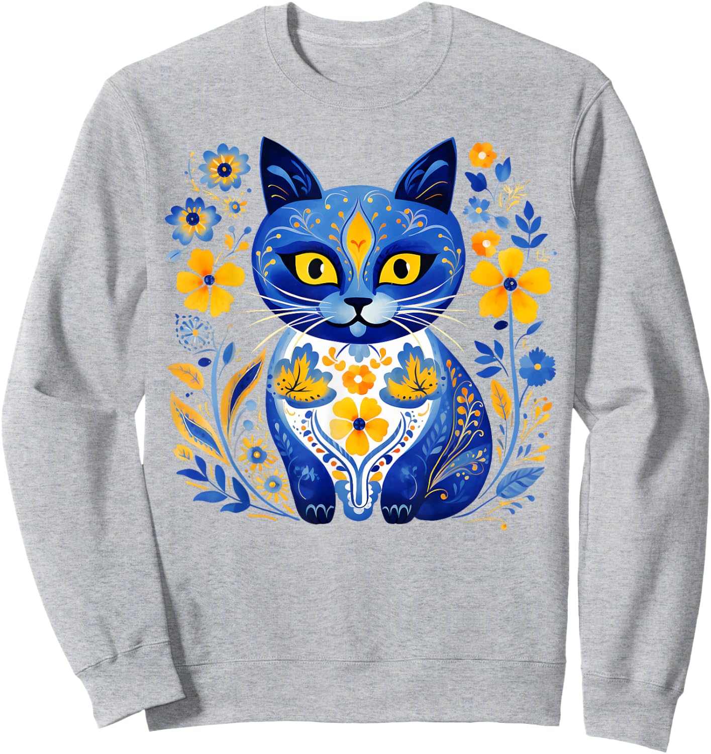 Ukraine Cat Floral Vintage Ukrainian Flag Vyshyvanka Style Sweatshirt - Sweatshirt | Ash