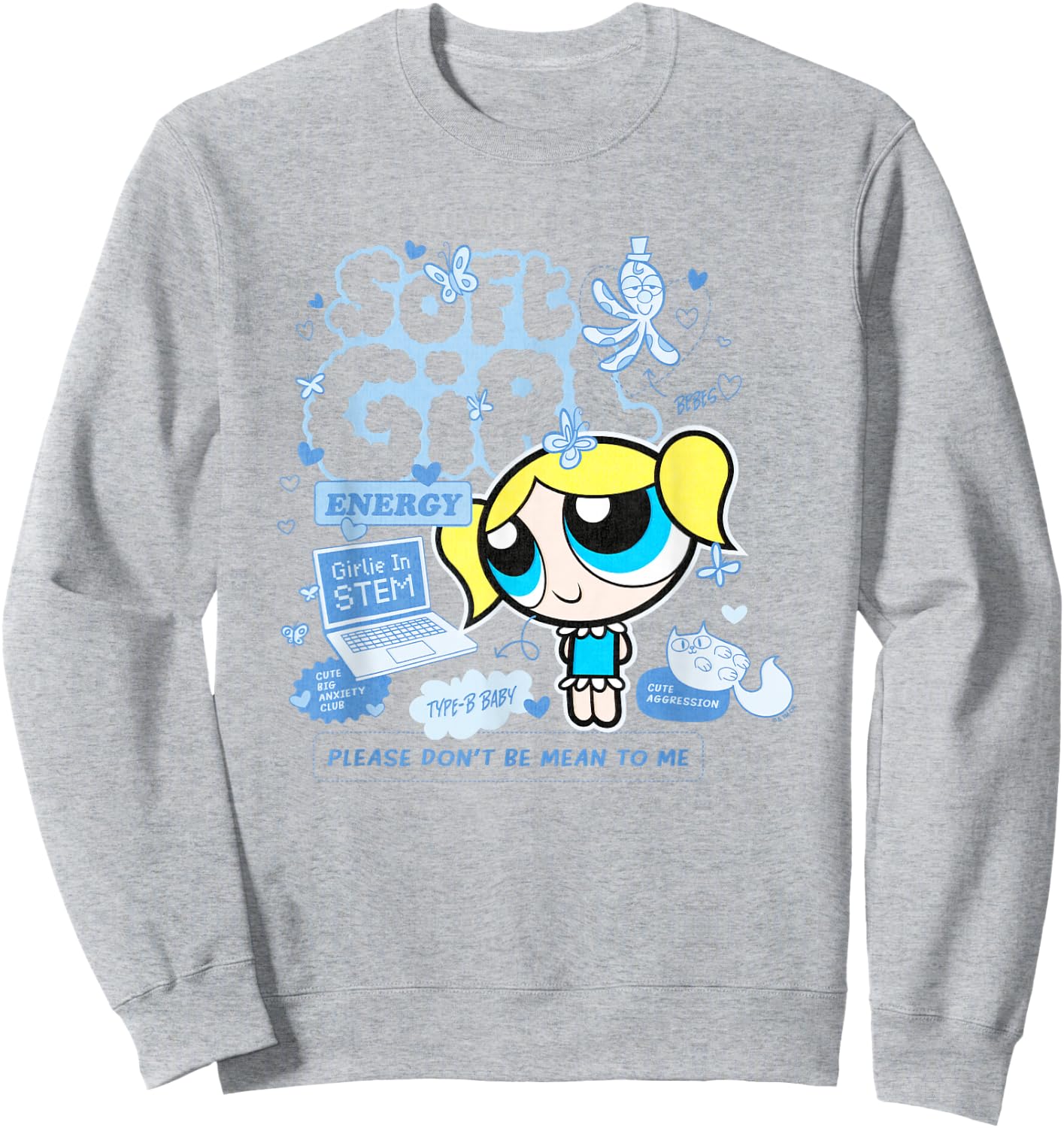 The Powerpuff Girls Bubbles Soft Girl Cute Shot Distressed Sweatshirt - Sweatshirt | Ash