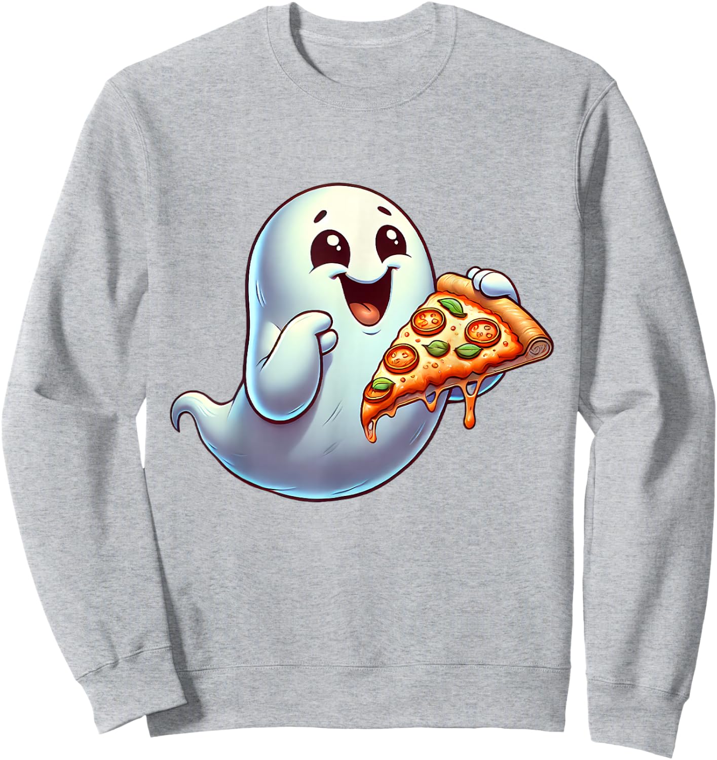 Ghost Eating Pizza Halloween Men Women Kids Sweatshirt - Sweatshirt | Ash
