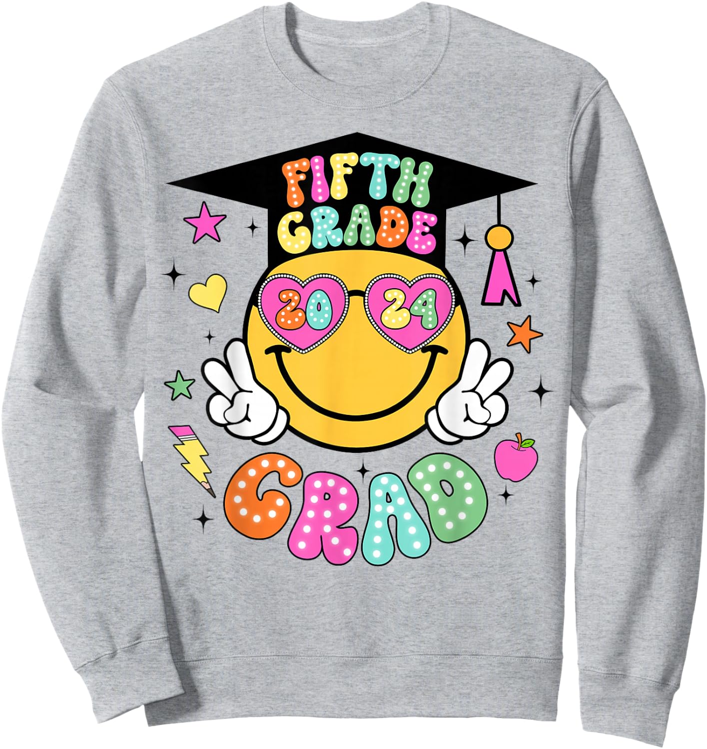 Groovy 5th Grade Graduate Happy Face Graduation 2024 Grad Sweatshirt - Sweatshirt | Ash