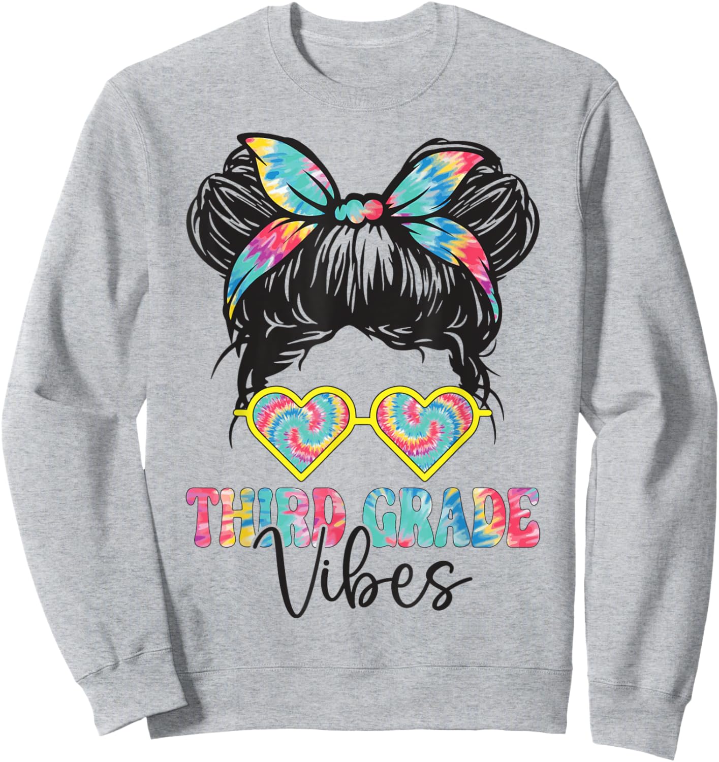 Third Grade Vibes Messy Hair Bun Girl Back To School 3rd Sweatshirt - Sweatshirt | Ash