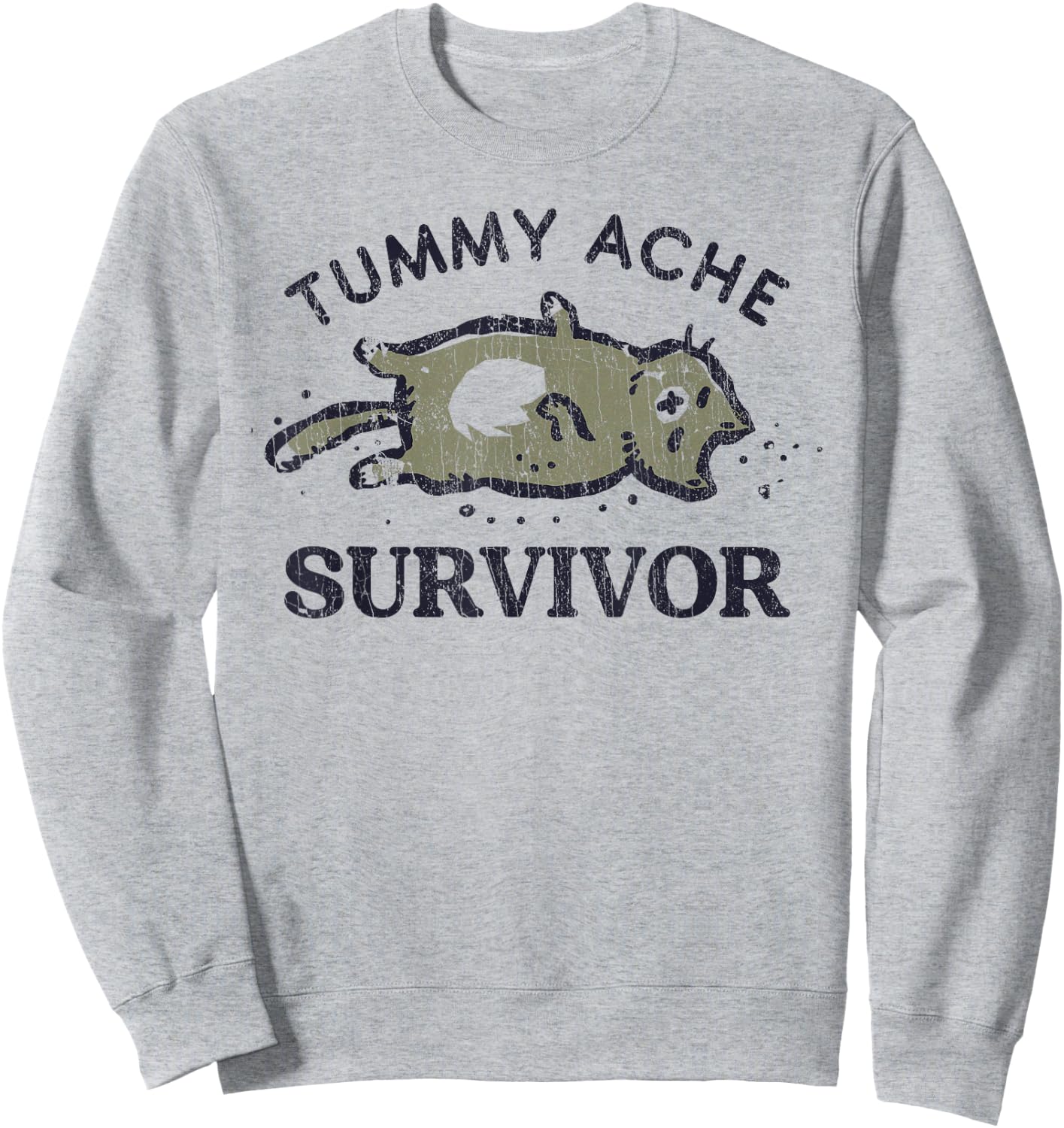 Tummy Ache Survivor Funny Cat Graphic Sweatshirt - Sweatshirt | Ash