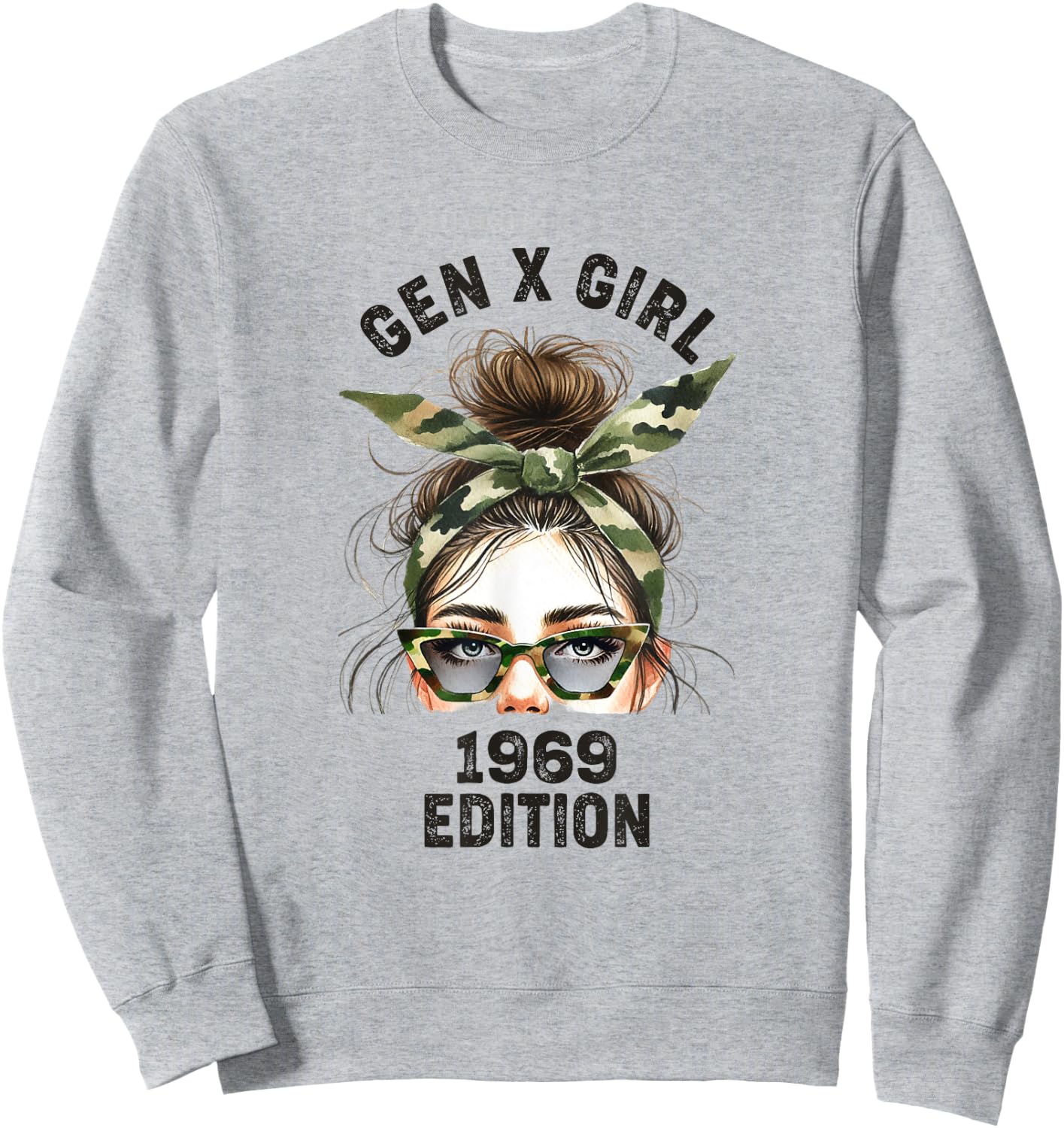 Gen X Girl 1969 Edition Retro Camouflage Headband messy bun Sweatshirt - Sweatshirt | Ash