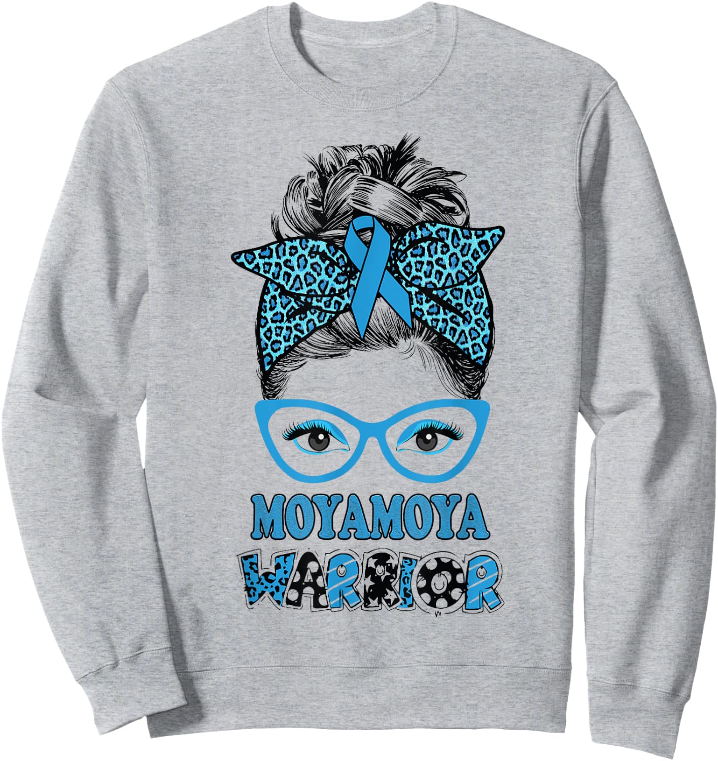 Moyamoya Disease Awareness Messy Bun Blue Ribbon Warrior Sweatshirt - Sweatshirt | Ash