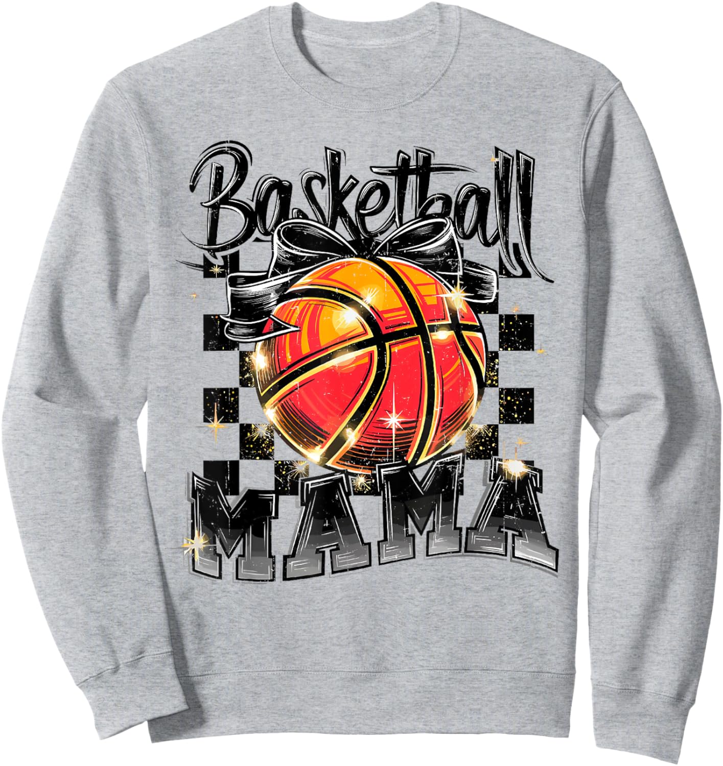 Basketball Mama Mom Checkered Game Day Funny Sport Retro Sweatshirt - Sweatshirt | Ash