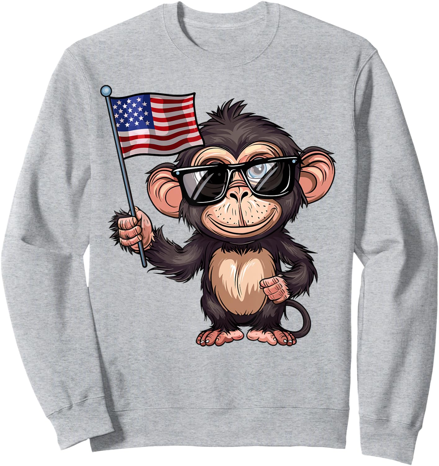 Monkey USA Flag - Funny Monkey Lovers 4th of July Sweatshirt - Sweatshirt | Ash
