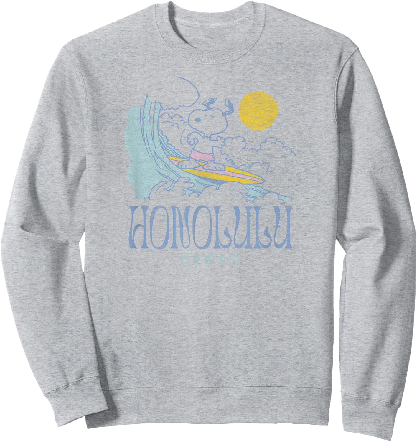 Peanuts - Snoopy Surfing Honolulu Hawaii White Sweatshirt - Sweatshirt | Ash
