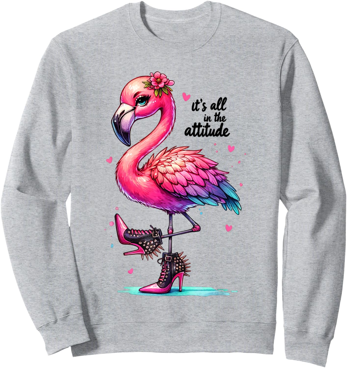 Cute Flamingo Spike Heels It's All in the Attitude Girls Sweatshirt - Sweatshirt | Ash