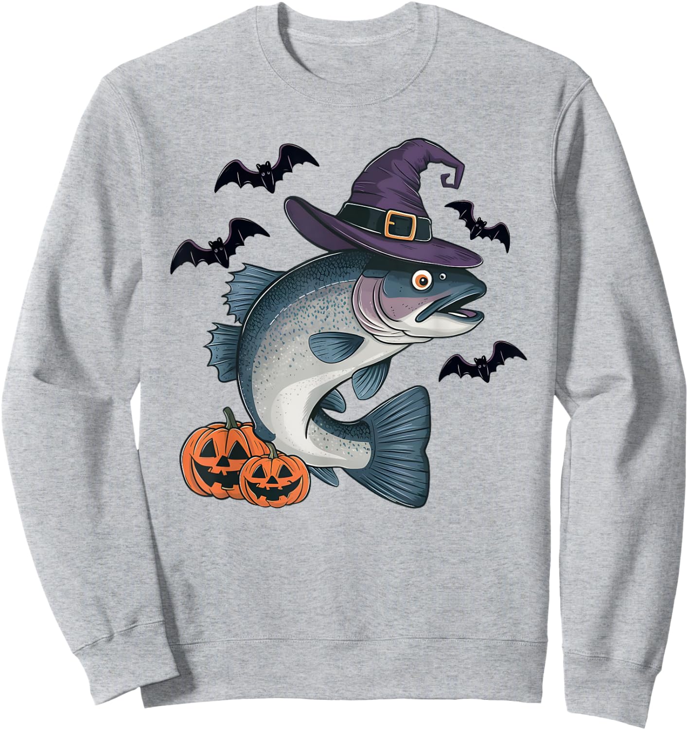 Rainbow Trout Fish Halloween Costume Pumpkin Bat Witch Sweatshirt - Sweatshirt | Ash