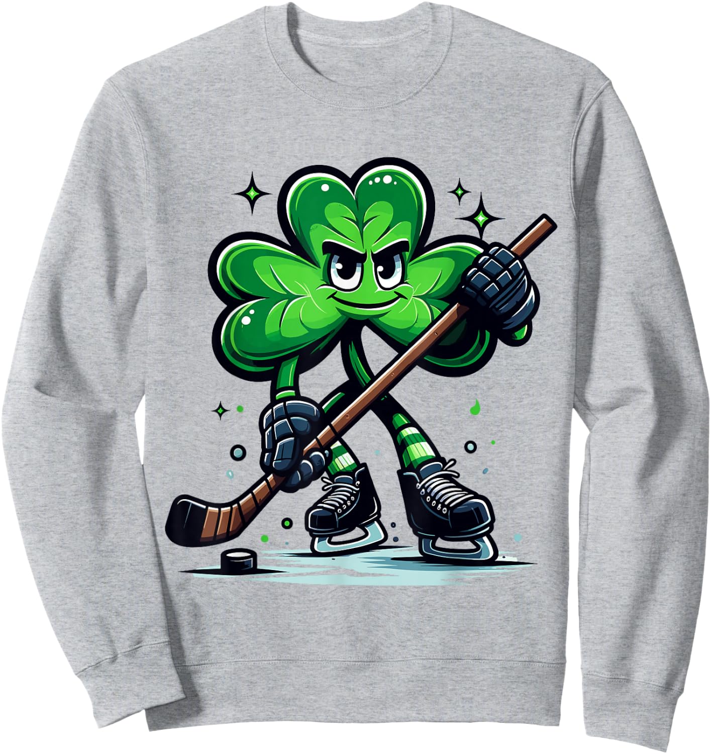 Hockey Lovers Players St Patricks Day Shamrock Men Women Boy Sweatshirt - Sweatshirt | Ash