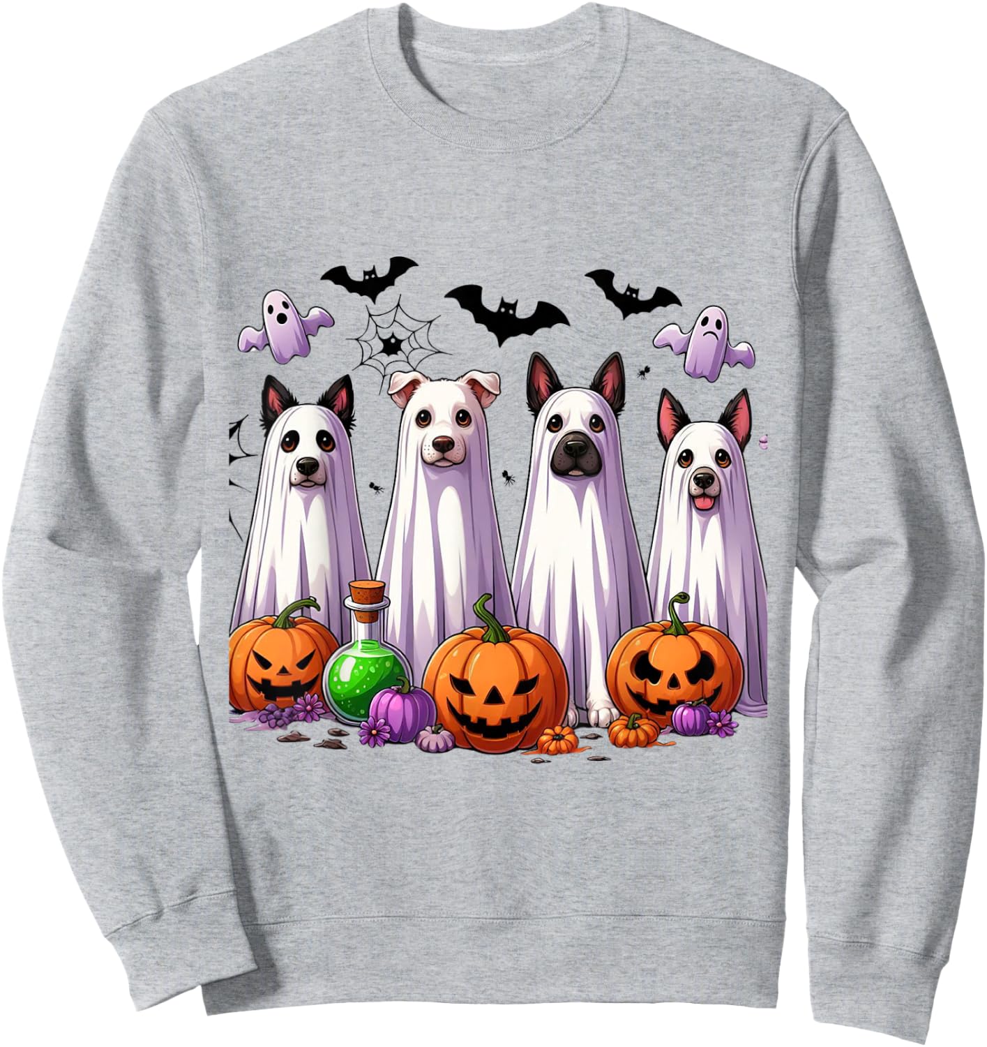 Dog Ghost Cute Dog Dressed As Ghost Funny Halloween Dog Sweatshirt - Sweatshirt | Ash