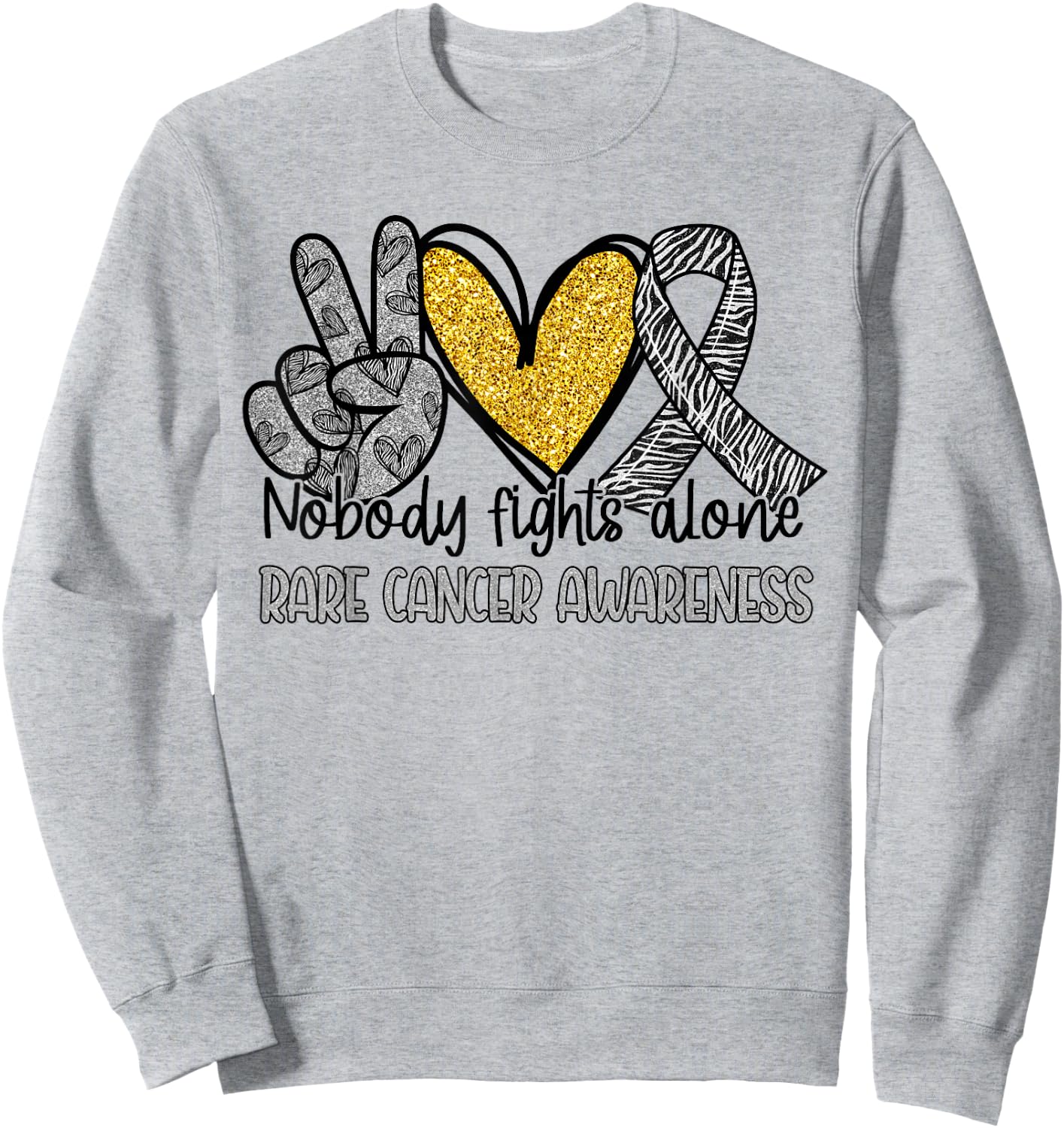 Nobody Fights Alone Zebra Ribbon Rare Cancer Awareness Sweatshirt - Sweatshirt | Ash
