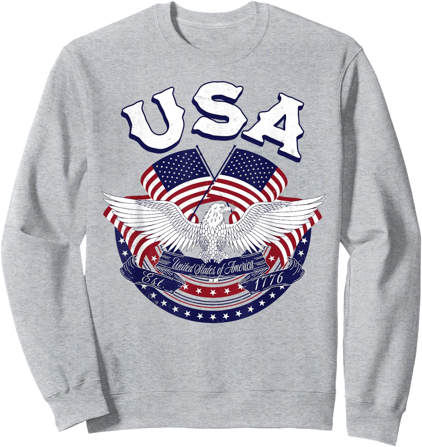 USA American Bald Eagle USA Flag July 4th red white and blue Kids Men Sweatshirt - Sweatshirt | Ash