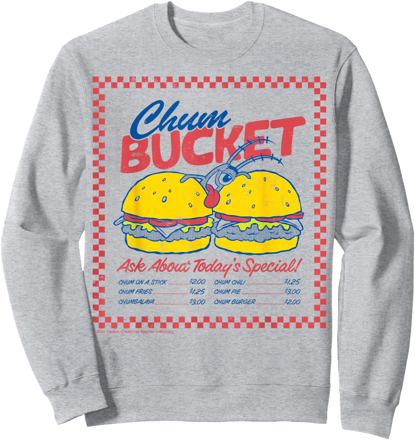 SpongeBob SquarePants - Plankton Chum Bucket Retro Menu Sweatshirt - Sweatshirt | Ash