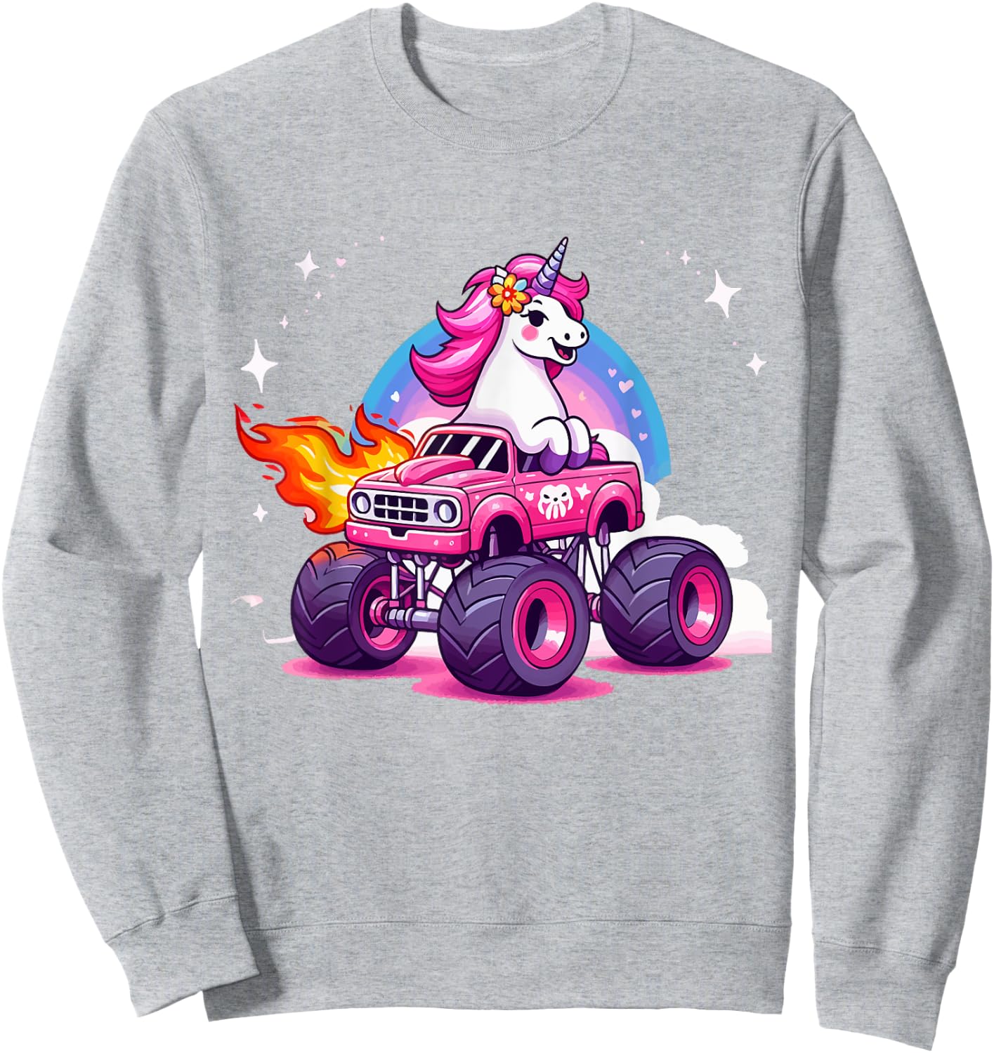 Monster Truck Unicorn Birthday Party Monster Truck Girl Sweatshirt - Sweatshirt | Ash