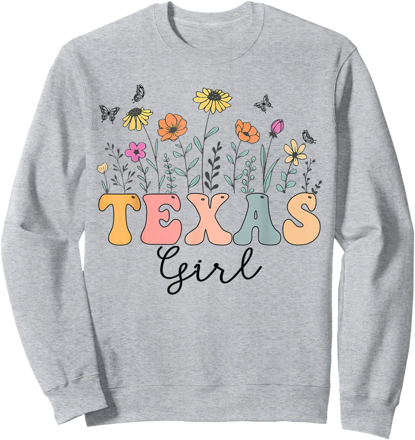 Texas Girl Wildflower Groovy Texas Lover Sweatshirt - Sweatshirt | Ash