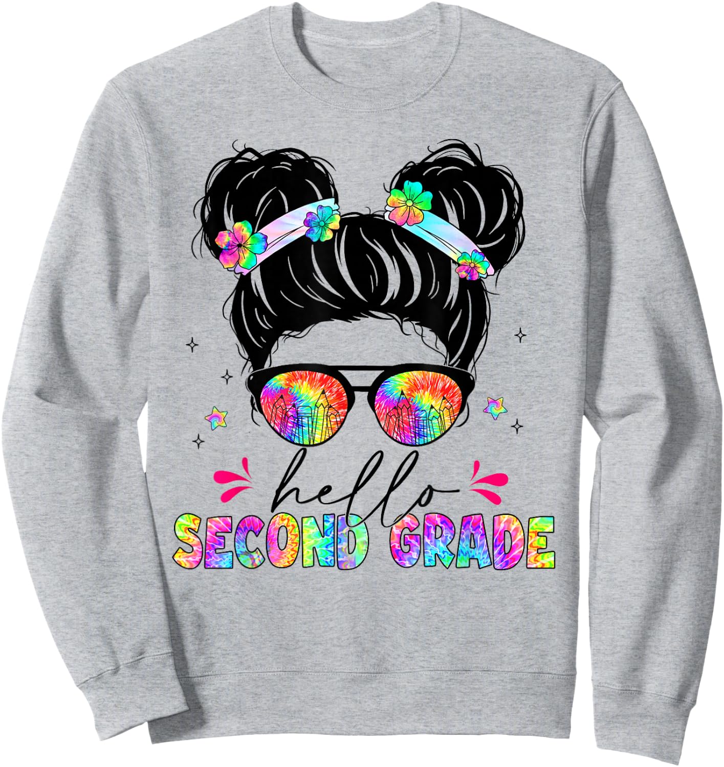 Hello Second Grade shirt messy bun tie dye back to school Sweatshirt - Sweatshirt | Ash