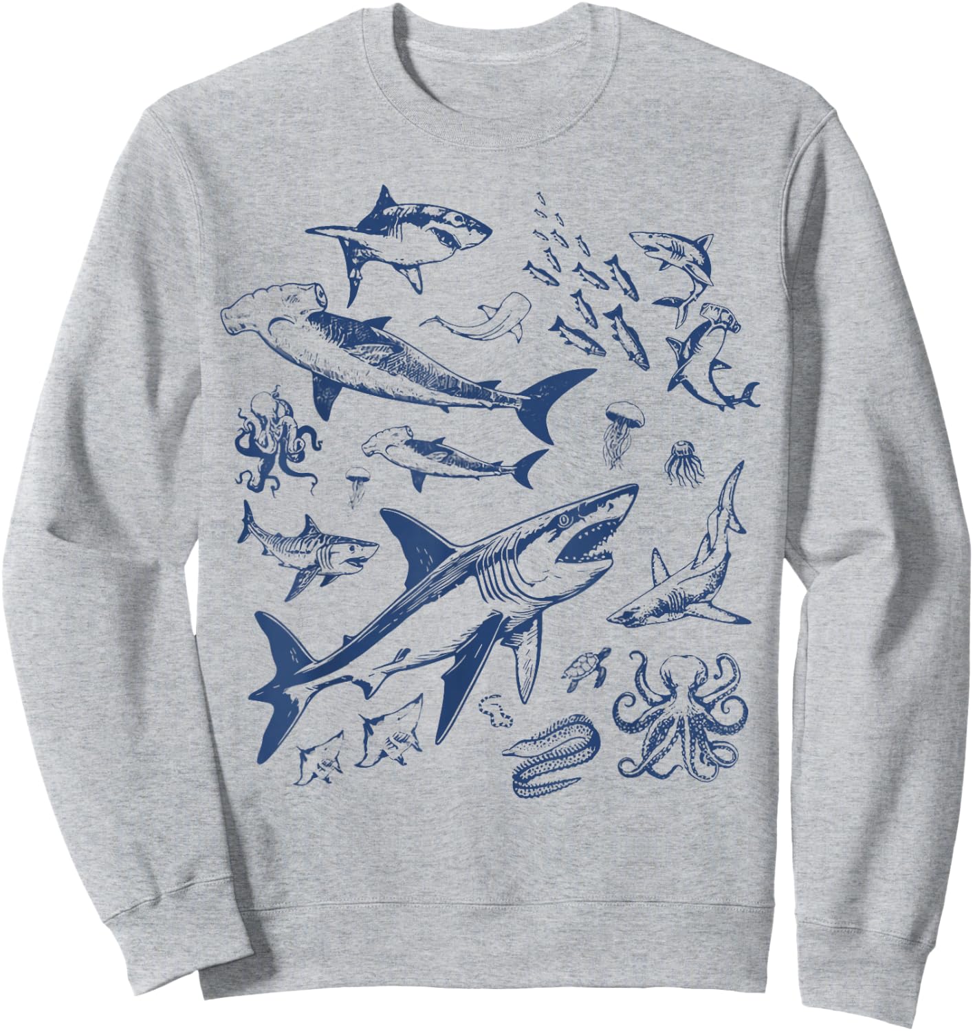Retro Ocean Animal Wildlife Shark Fish Octopus Nature Sweatshirt - Sweatshirt | Ash