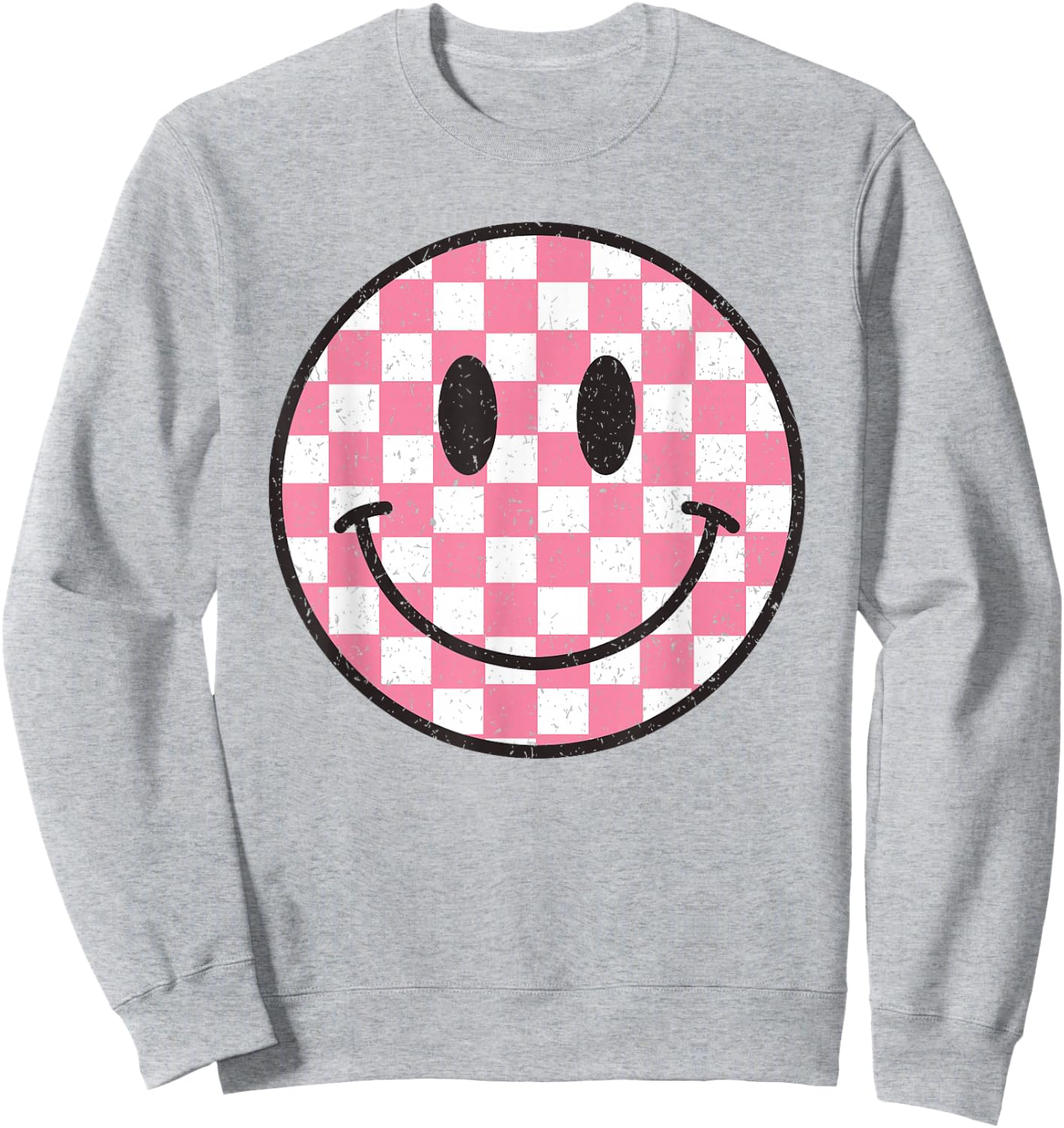 Pink Checkered Smile Face Shirt Cute Smiling Face Kids Fun Sweatshirt - Sweatshirt | Ash