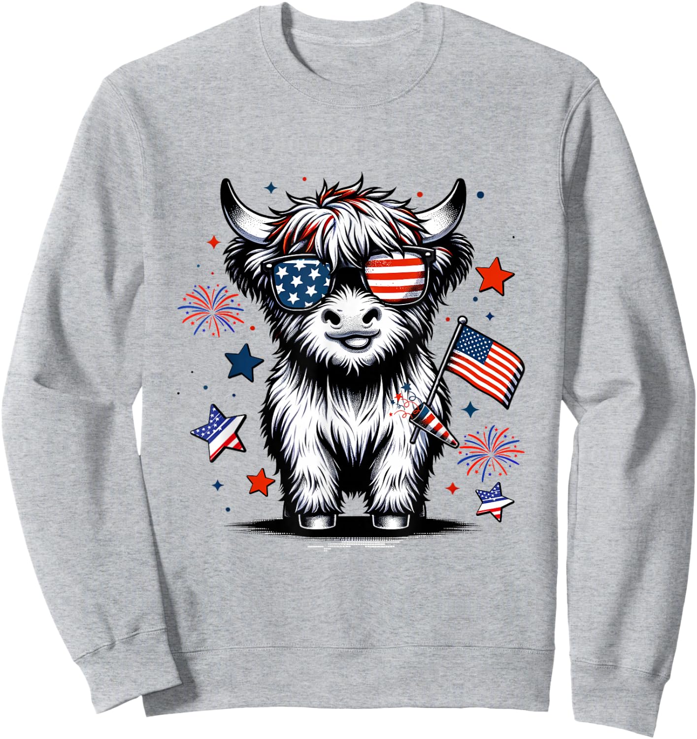 Cute Highland Cow 4th of July USA Flag Patriotic Cow Farmer Sweatshirt - Sweatshirt | Ash