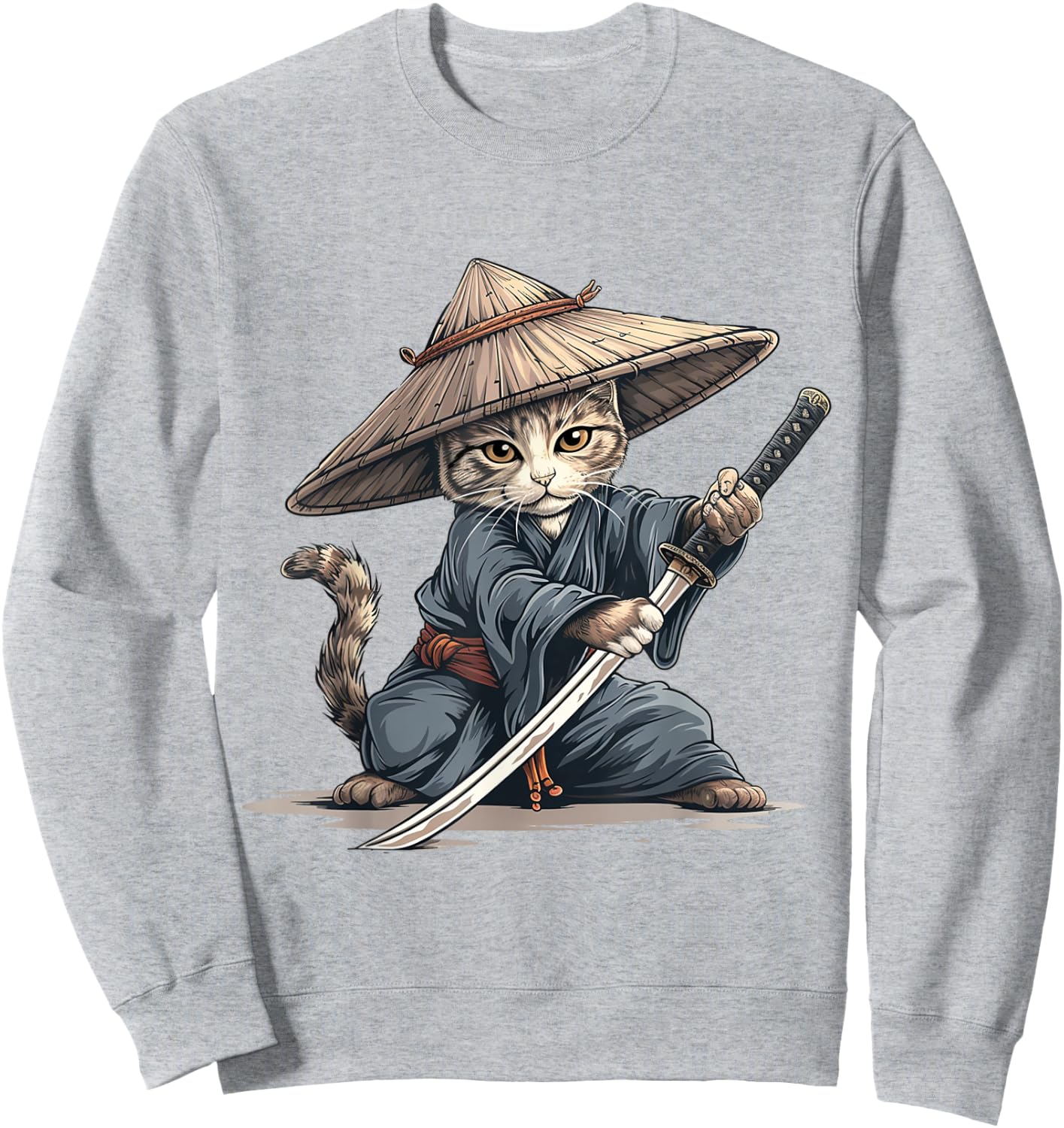 Japanese Art Cat Ninja Ukiyo-e Anime Style Samurai Cat Sweatshirt - Sweatshirt | Ash
