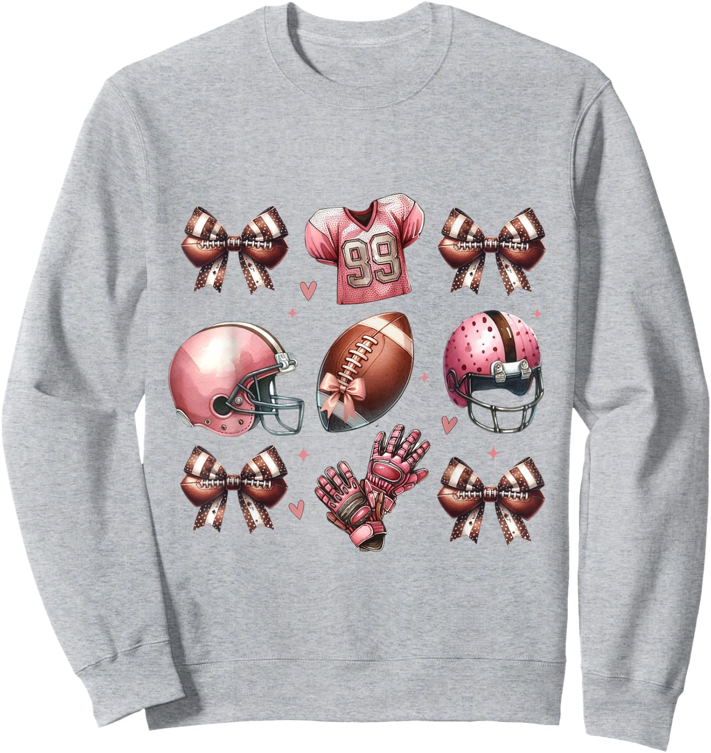 Football Bows and Pink Helmet Jersey Gloves Design Mom Girl Sweatshirt - Sweatshirt | Ash