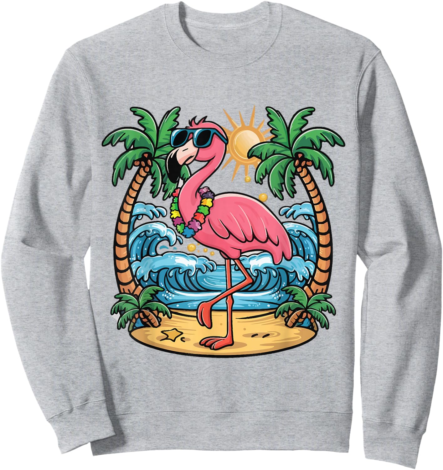 Flamingo Beach Summer Vibes Palm Trees Tropical Summer Sweatshirt - Sweatshirt | Ash