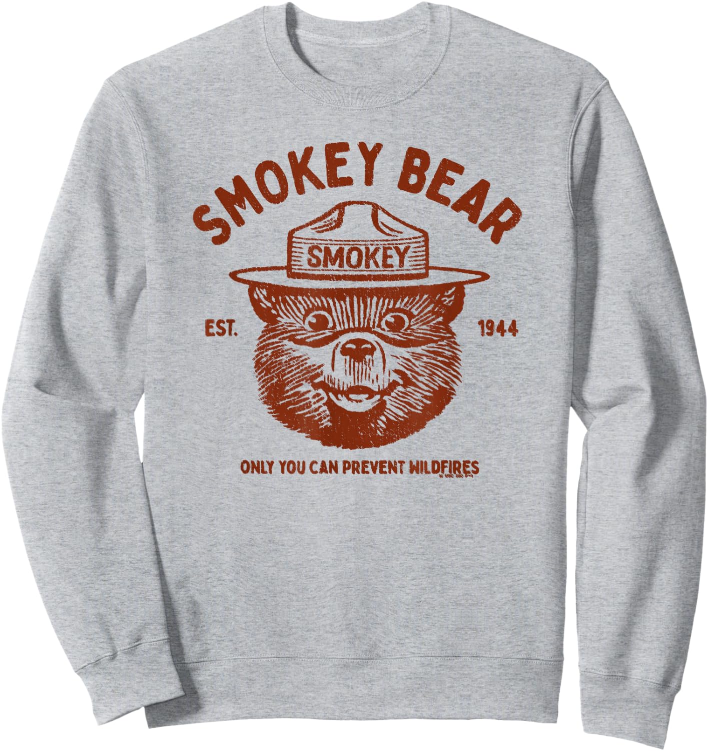 Vintage Smokey Bear Logo Only You Can Prevent Wildfires Sweatshirt - Sweatshirt | Ash