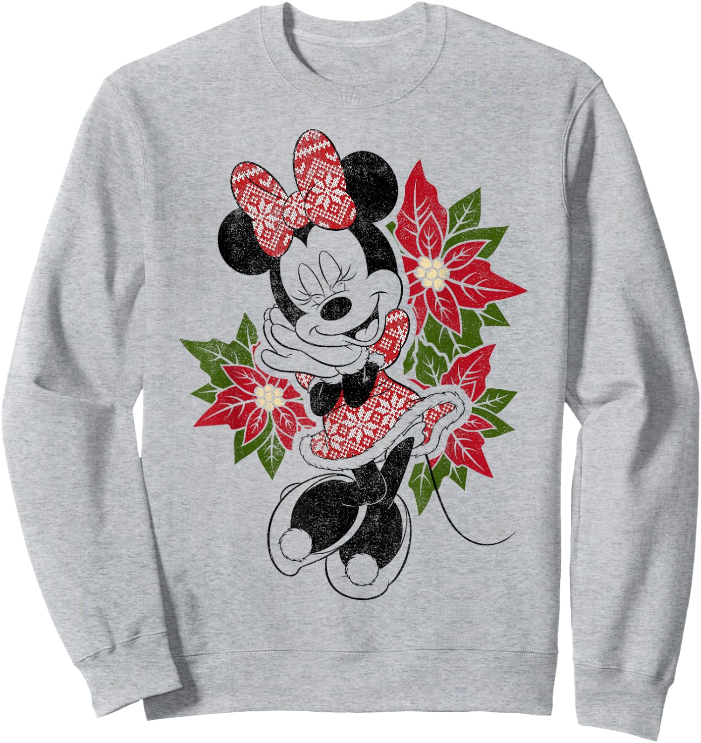 Disney Minnie Mouse Holiday Floral Christmas Portrait Sweatshirt - Sweatshirt | Ash