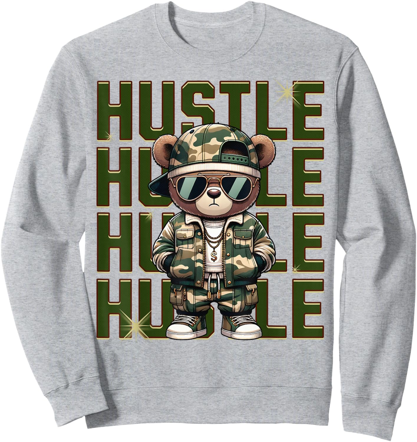 Camouflage Hustle Camo Hip Hop Teddy Bear Money Streetwear Sweatshirt - Sweatshirt | Ash