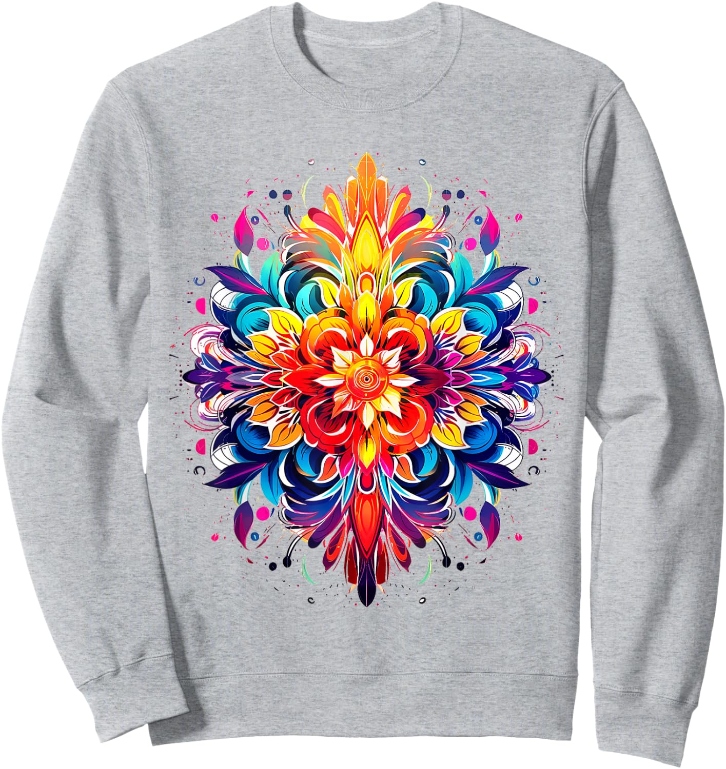 Mandala Colorful Graphic Flower Abstract Mandala Sweatshirt - Sweatshirt | Ash