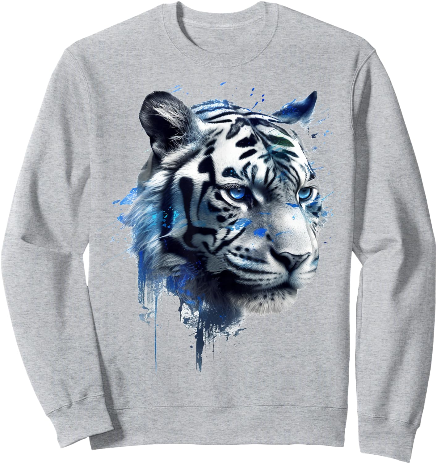 Tiger in White - Blue Eyes - Animal Art Tiger Sweatshirt - Sweatshirt | Ash