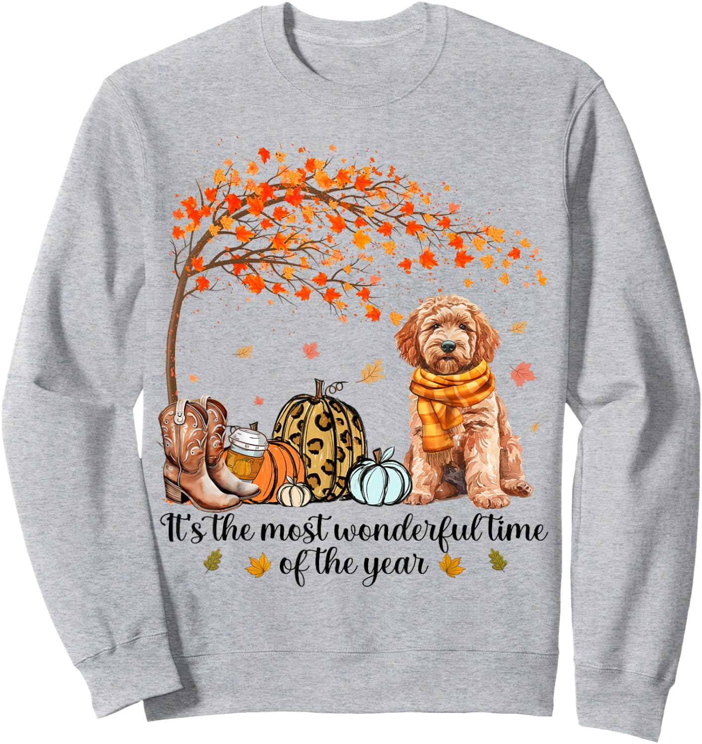 It’s The Most Wonderful Time Goldendoodle Pumpkins Autumn Sweatshirt - Sweatshirt | Ash