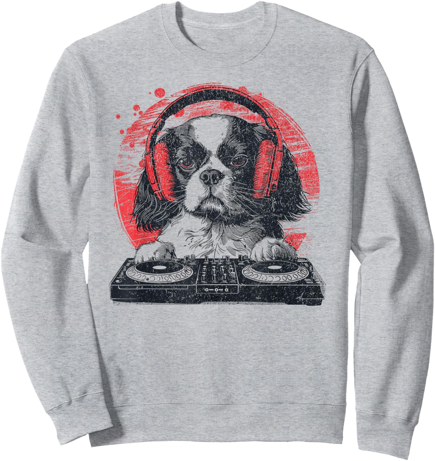 Funny Retro House DJ Cavalier King Dog Disco Headphone Tech Women Sweatshirt - Sweatshirt | Ash