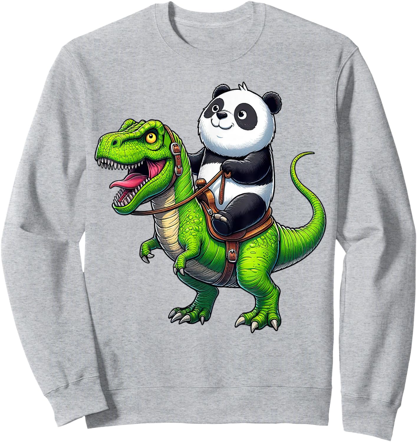 Panda Riding Dinosaur T Rex Funny Boys Girls Kids Sweatshirt - Sweatshirt | Ash