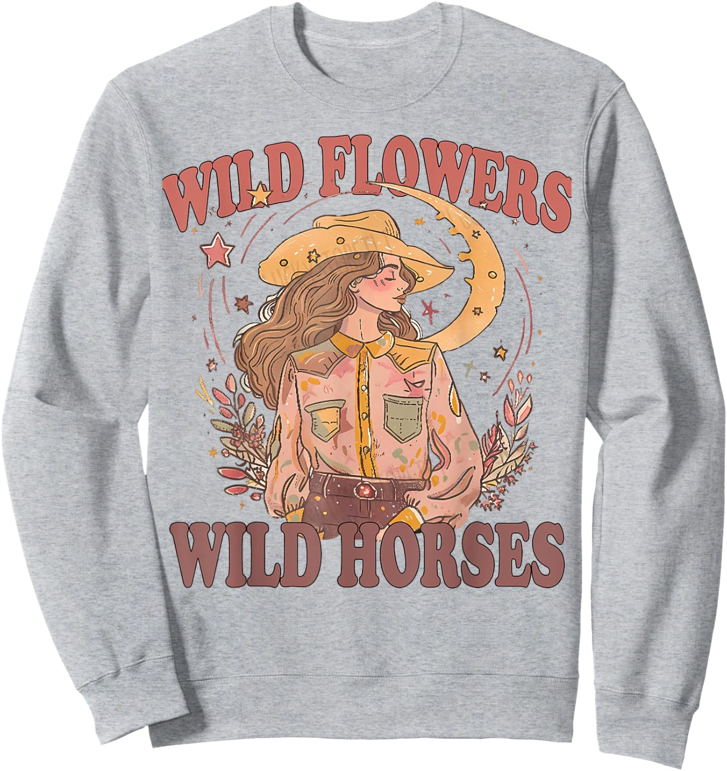 Floral Cowgirl Riding Horse Wild Flowers Wild Horses Sweatshirt - Sweatshirt | Ash