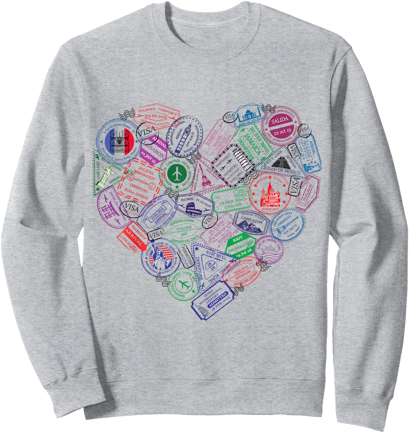 Heart Shaped Passport Travel Stamps Gift Sweatshirt - Sweatshirt | Ash