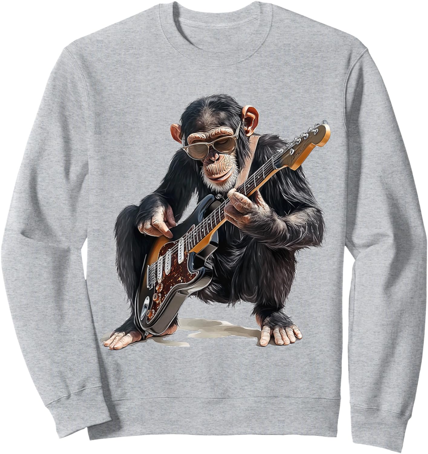 Chimpanzee Dressed as Guitarist with Guitar Monkey Rocker Sweatshirt - Sweatshirt | Ash