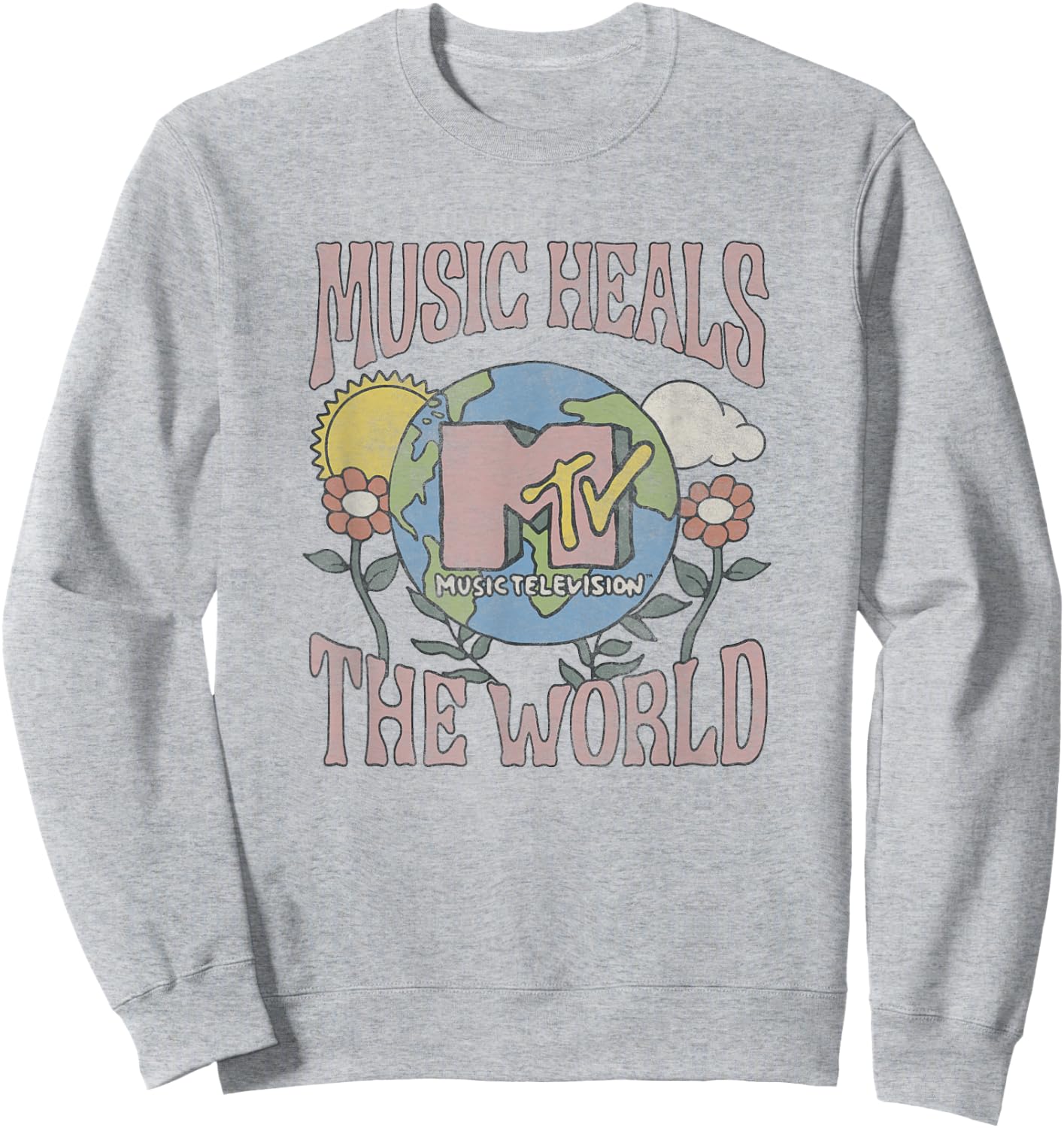 MTV Vintage Earth Day Music Heals The World Groovy Poster Sweatshirt - Sweatshirt | Ash