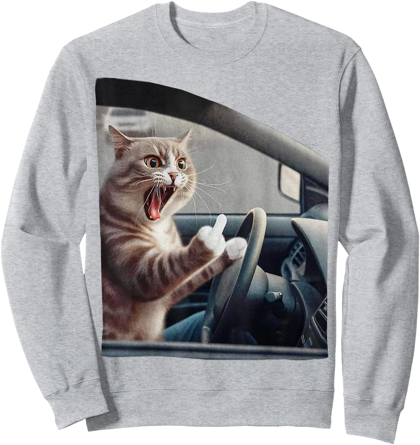 Eagerlys Cat Angry Kitten Driver Funny Art Grumpy Funny Fk Sweatshirt - Sweatshirt | Ash
