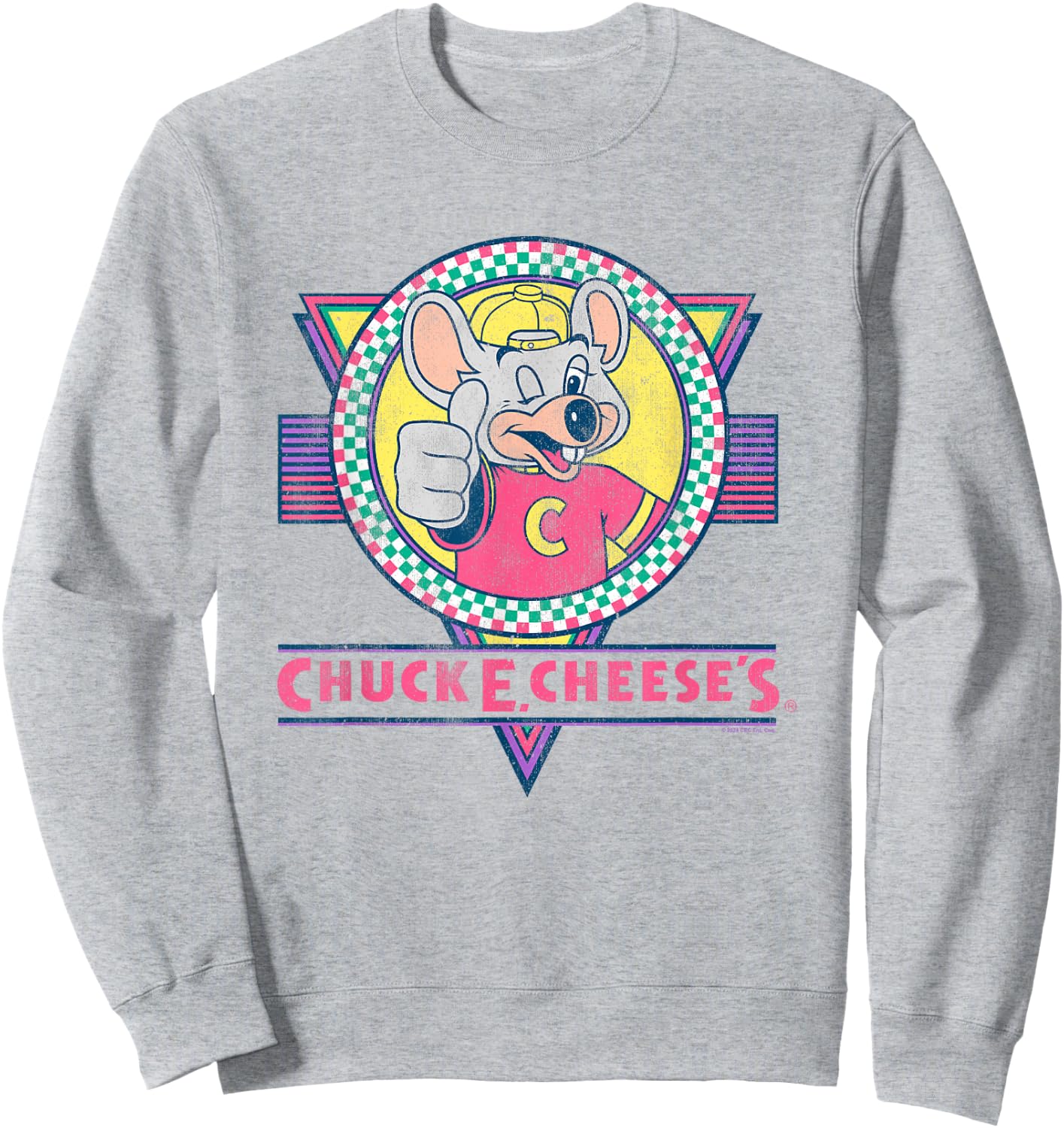 Chuck E. Cheese Winking Thumbs Up Logo Distressed Sweatshirt - Sweatshirt | Ash