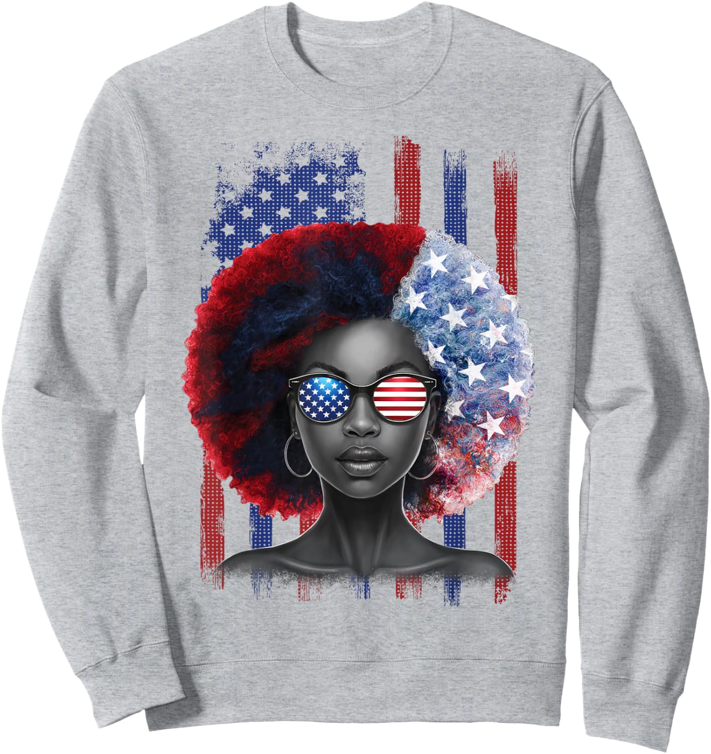 Black African American Women Patriotic Messy Bun 4th of July Sweatshirt - Sweatshirt | Ash