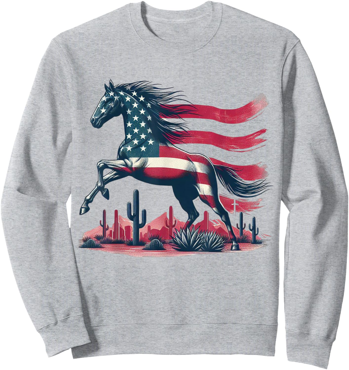 Horse American Flag USA 4th of July Horseback Riding Western Sweatshirt - Sweatshirt | Ash