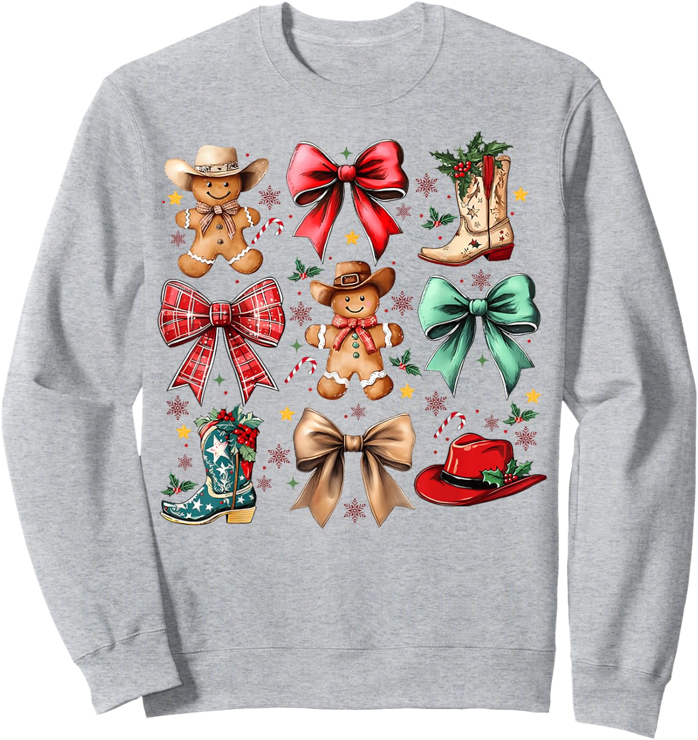Howdy Christmas Gingerbread Western Cowboy Coquette Bow Sweatshirt - Sweatshirt | Ash